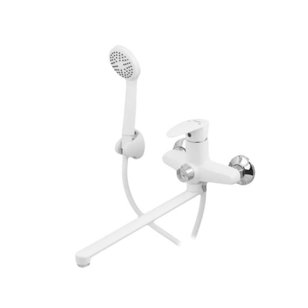 Смеситель для ванны Plamix Cezar-006 EURO SET White (со шлангом, лейкой и кронштейном) (PM0666)