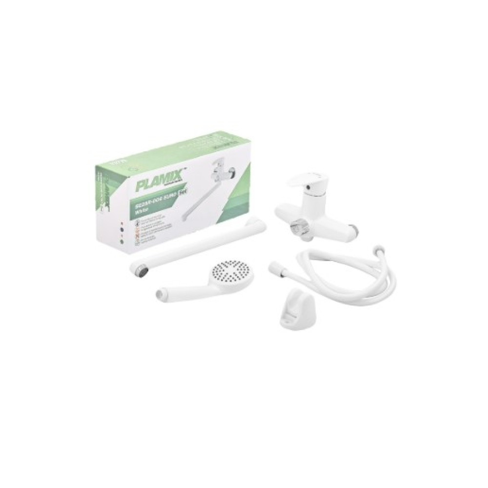 Смеситель для ванны Plamix Cezar-006 EURO SET White (со шлангом, лейкой и кронштейном) (PM0666)