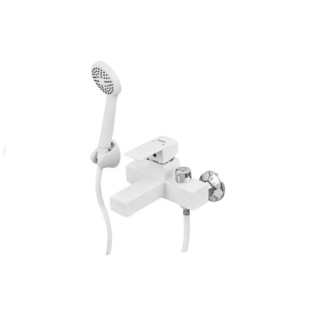 Змішувач для ванни Plamix Kubus-009 EURO SET White (з шлангом, лійкою та кронштейном) (PM0673)