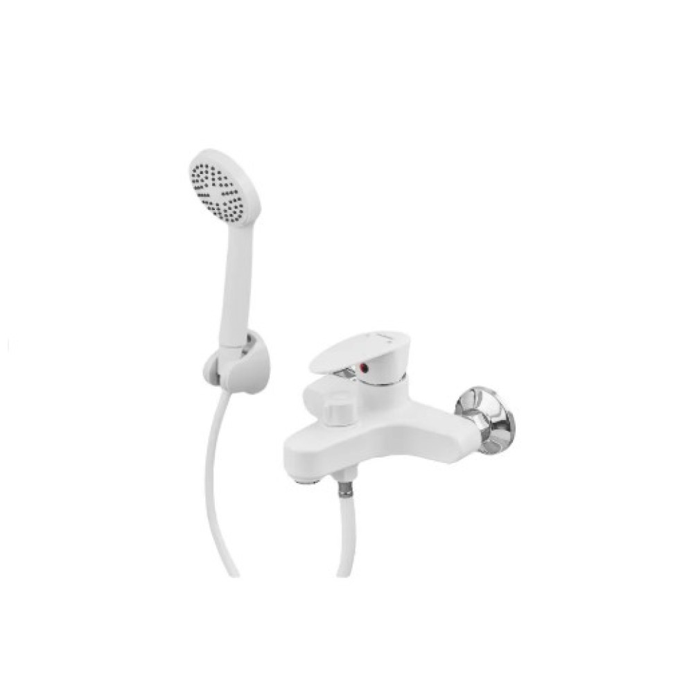 Змішувач для ванни Plamix CEZAR-009 EURO SET White, зі шлангом, лійкою та кронштейном (PM0692)