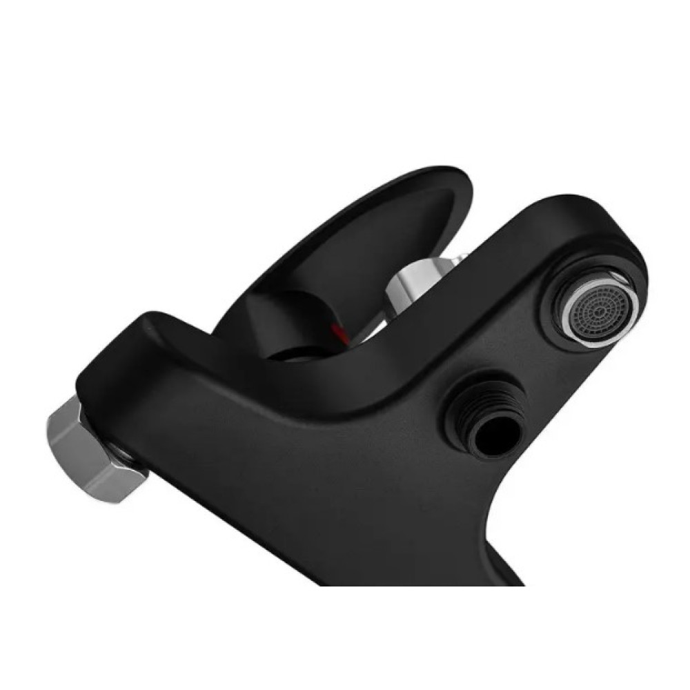Змішувач для ванни Plamix CEZAR-009 EURO SET Matte black, зі шлангом, лійкою та кронштейном (PM0693)