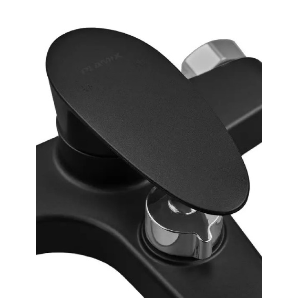 Змішувач для ванни Plamix CEZAR-009 EURO SET Matte black, зі шлангом, лійкою та кронштейном (PM0693)