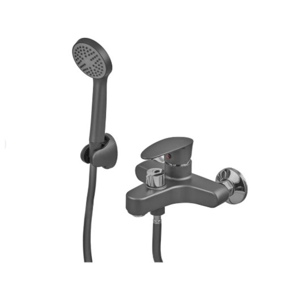 Змішувач для ванни Plamix CEZAR-009 EURO SET Graphite, зі шлангом, лійкою та кронштейном (PM0694)