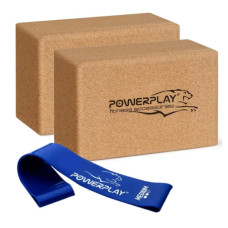 Блоки для йоги PowerPlay PP_4006 из пробкового дерева 2 шт Cork Yoga Block + резинка 7.5 кг (PP_4006_Cork_2in)