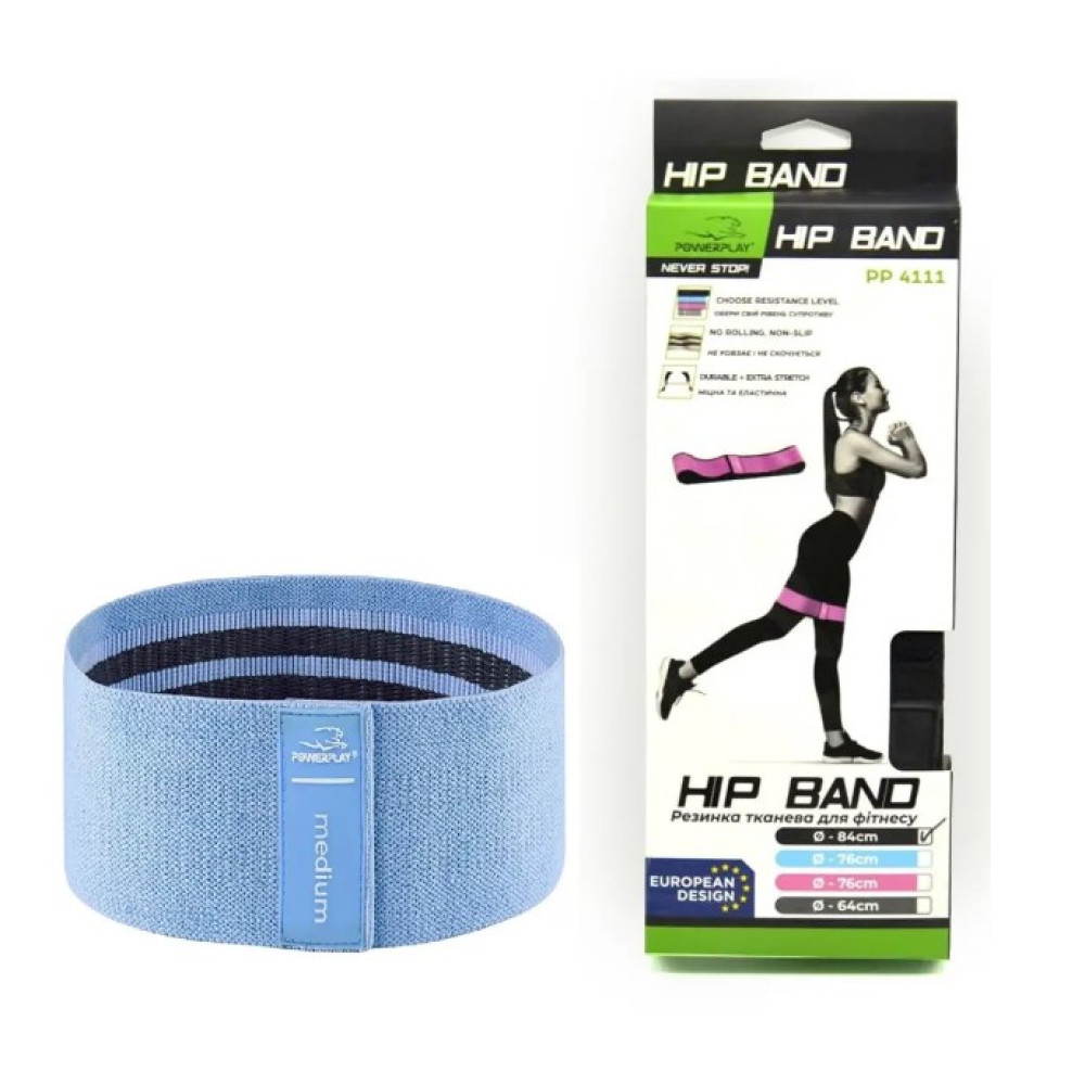 Тканева гумка для фітнесу та спорту PowerPlay 4111 Hip Band M Medium Блакитна (d_76cm) (PP_4111_Blue_M)