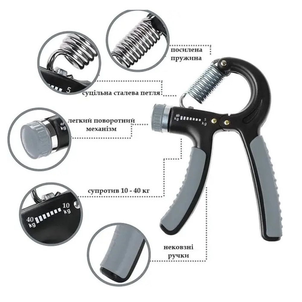 Еспандер кистьовий PowerPlay PP-4323 з регульованим навантаженням 10-40 кг Strength Grip Чорно-жовтий (PP_4323_Bl/Yellow)