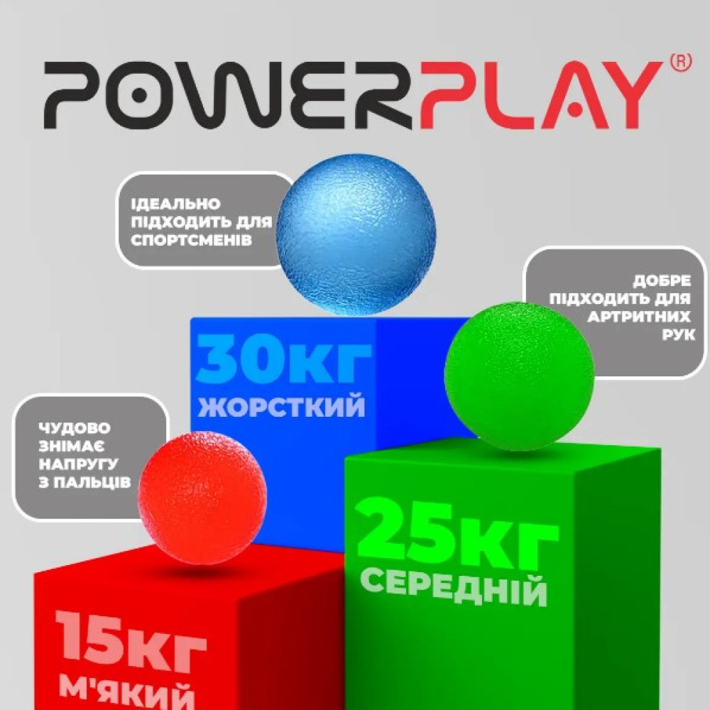 Набір силіконових еспандерів-м'яч (тренажер для кисті) PowerPlay PP-4339 Grip Ball Set (набір 3 шт) (PP_4339)