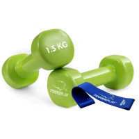 Гантели виниловые PowerPlay 2*1,5 кг PP_4103 Зеленые 2 шт+ Резинка для фитнеса 7,5 кг (PP_4103_2*1,5kg)