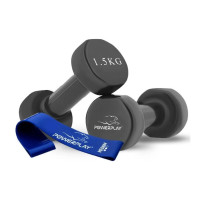 Гантелі вінілові PowerPlay 2 * 1,5 кг PP_4121 Чорні 2 шт + Гумка для фітнесу 7,5кг (PP_4121_2*1,5kg)