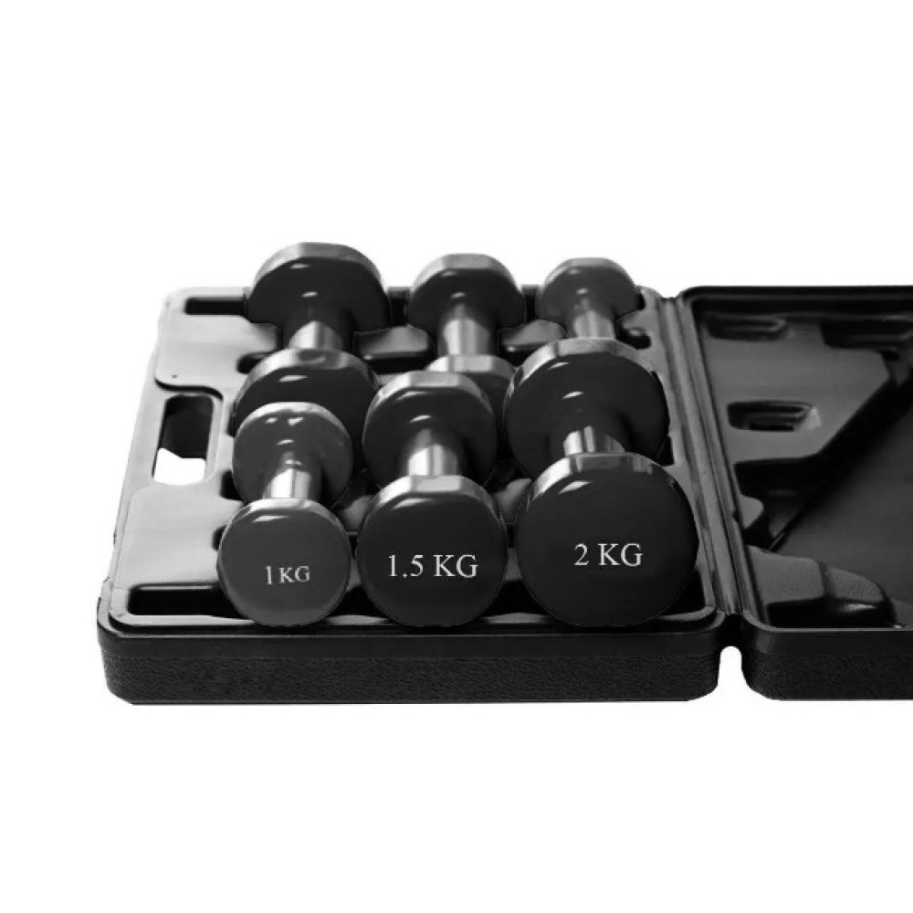 Набір гантелей в кейсі 9 кг. PowerPlay 4121 Fitness Dumbells (2 шт*1 кг, 2 шт*1,5 кг, 2 шт*2 кг) (PP_4121_9kg)