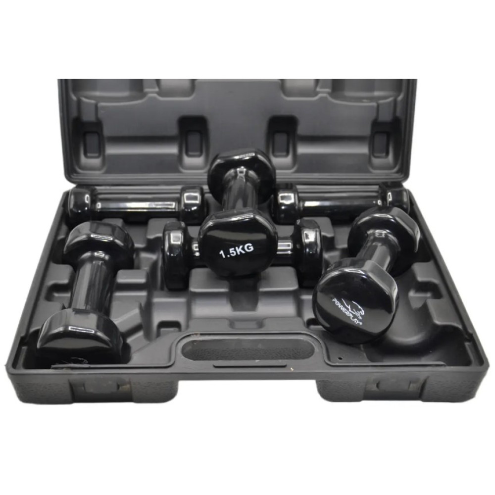 Набір гантелей в кейсі 9 кг. PowerPlay 4121 Fitness Dumbells (2 шт*1 кг, 2 шт*1,5 кг, 2 шт*2 кг) (PP_4121_9kg)