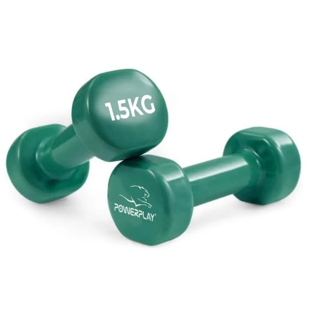 Гантель вінілова PowerPlay 4125 Achilles 2*1,5 кг Зелені 2 шт (PP_4125_1,5kg_2in)