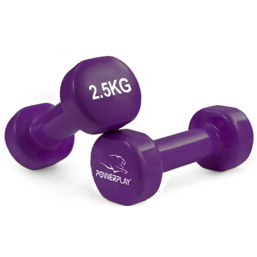 Гантелі вінілові PowerPlay 4125 Achilles 2*2.5 кг Фіолетові 2 шт + Гумка для фітнесу 7,5 кг (PP_4125_2.5kg_2in)