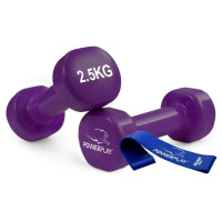 Гантелі вінілові PowerPlay 4125 Achilles 2*2.5 кг Фіолетові 2 шт + Гумка для фітнесу 7,5 кг (PP_4125_2.5kg_2in)