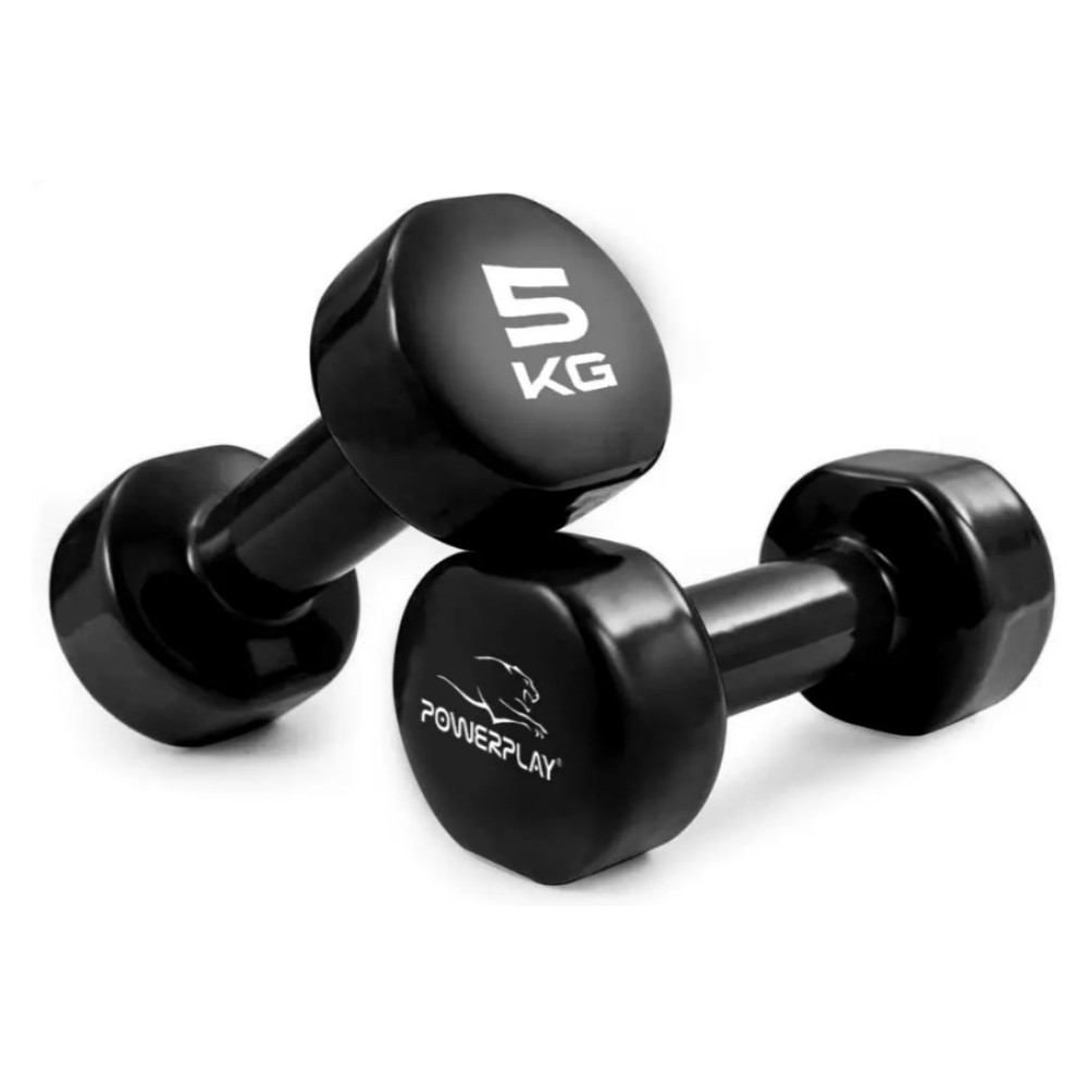 Гантелі вінілові PowerPlay 4125 Achilles 2*5 кг Чорні 2 шт (PP_4125_5kg_2in)
