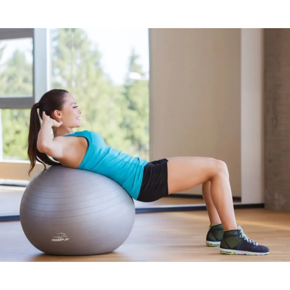 М'яч для фітнесу (фітбол) PowerPlay 4001 Ø65 cm Gymball Сірий + помпа (PP_4001_65_Grey)