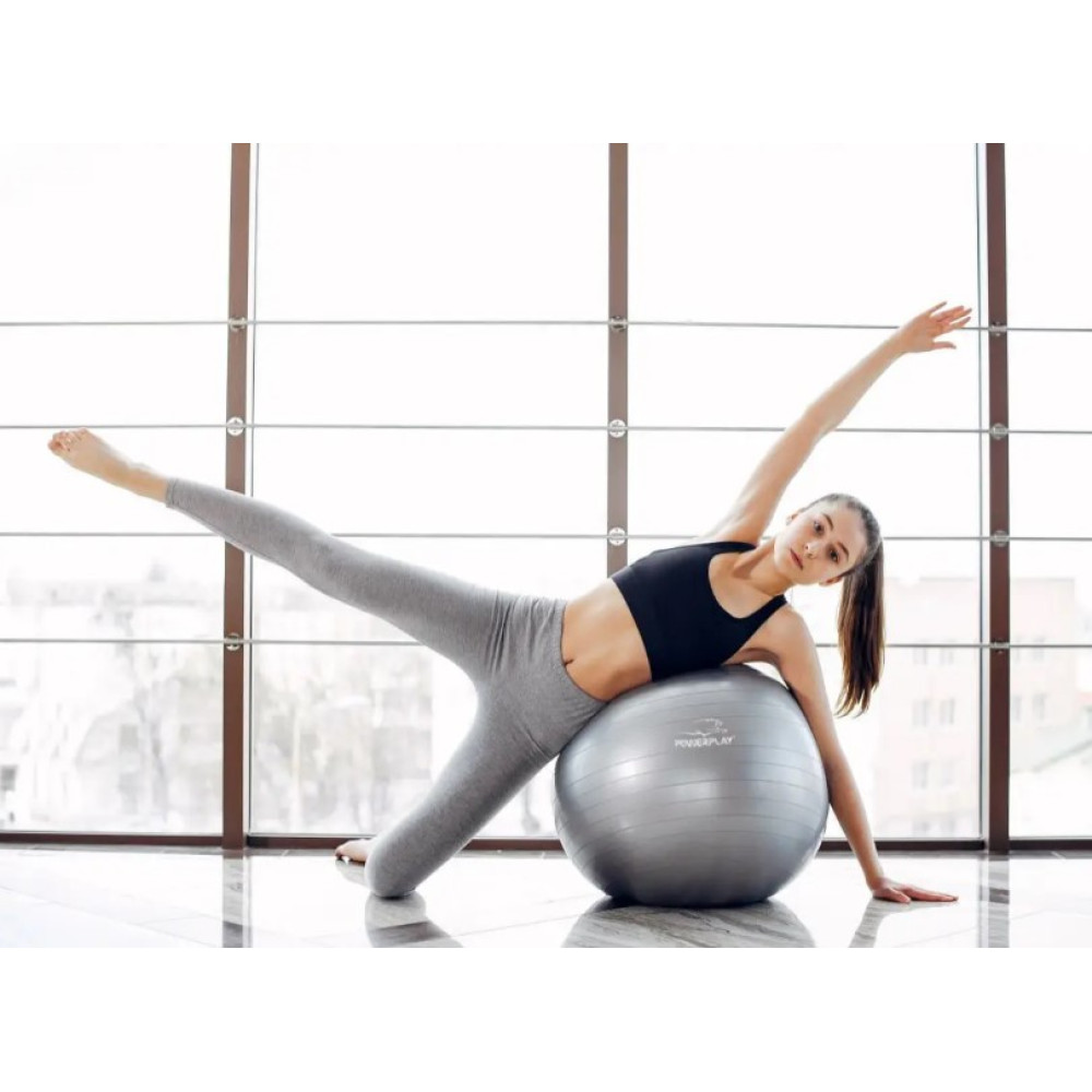 М'яч для фітнесу (фітбол) PowerPlay 4001 Ø65 cm Gymball Сірий + помпа (PP_4001_65_Grey)