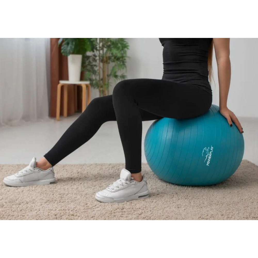 М'яч для фітнесу (фітбол) PowerPlay 4001 Ø65 cm Gymball М'ятний + помпа (PP_4001_65_Mint)