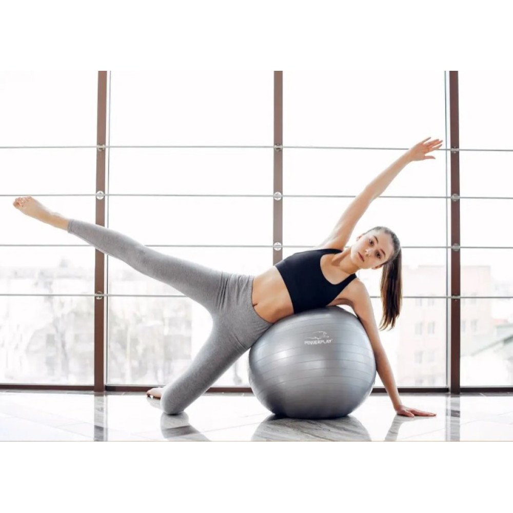М'яч для фітнесу (фітбол) PowerPlay 4001 Ø75 cm Gymball Сріблястий + помпа (PP_4001_75_Silver)