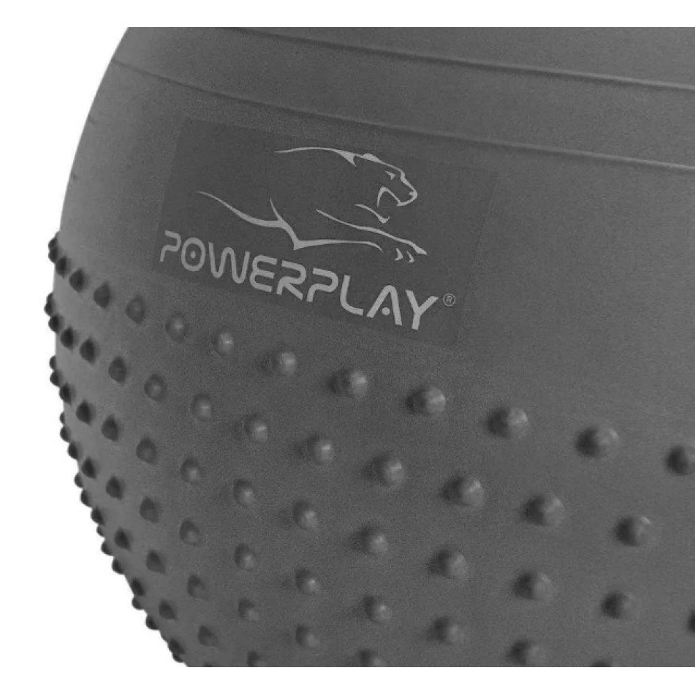 М'яч для фітнесу (фітбол) напівмасажний PowerPlay 4003 Ø65 cm Gymball Сірий + помпа (PP_4003_65cm_Light-grey)