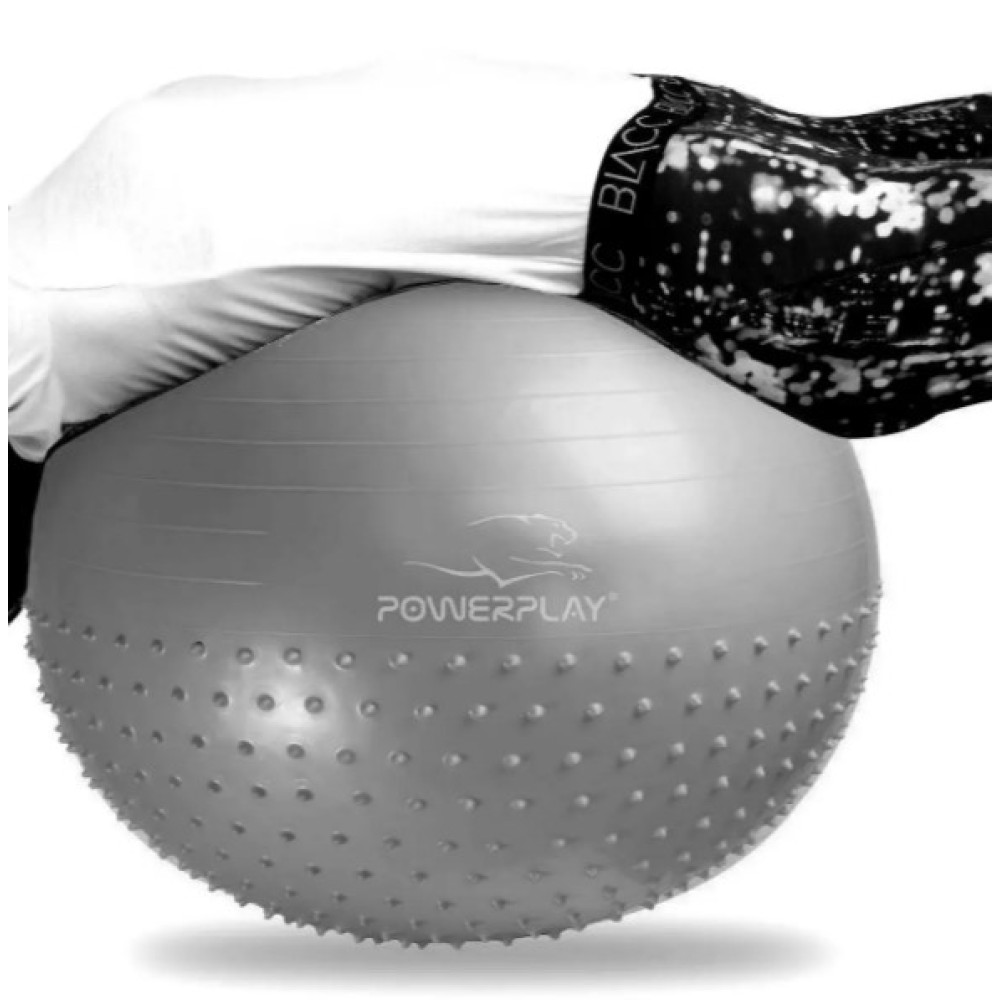 М'яч для фітнесу (фітбол) напівмасажний PowerPlay 4003 Ø65 cm Gymball Сірий + помпа (PP_4003_65cm_Light-grey)