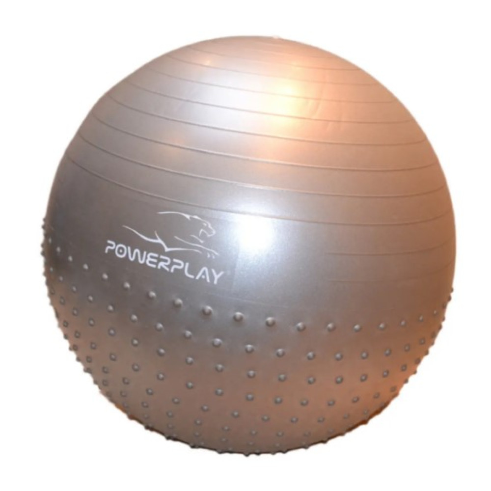 М'яч для фітнесу (фітбол) напівмасажний PowerPlay 4003 Ø65 cm Gymball Сірий + помпа (PP_4003_65cm_Light-grey)