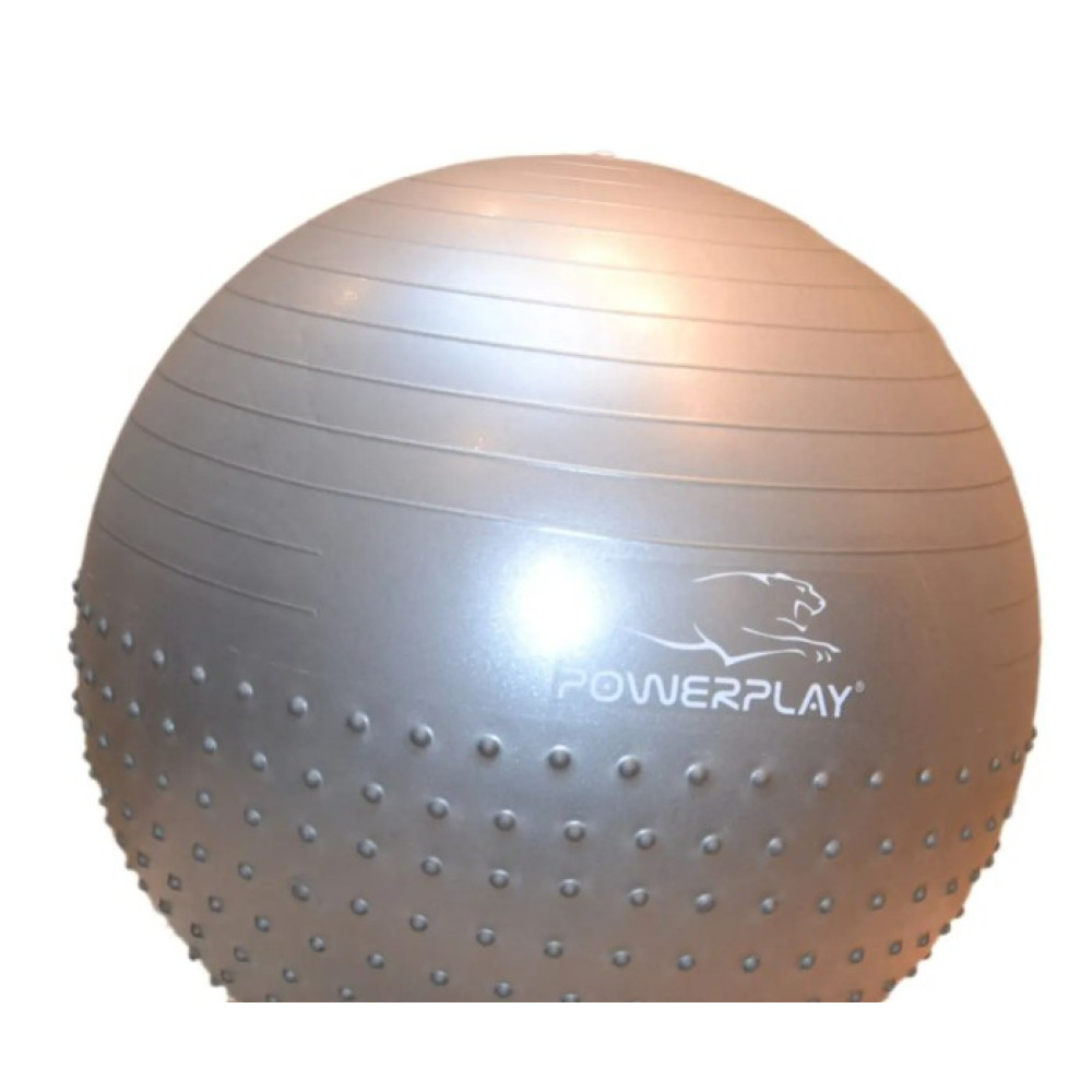 М'яч для фітнесу (фітбол) напівмасажний PowerPlay 4003 Ø65 cm Gymball Сірий + помпа (PP_4003_65cm_Light-grey)