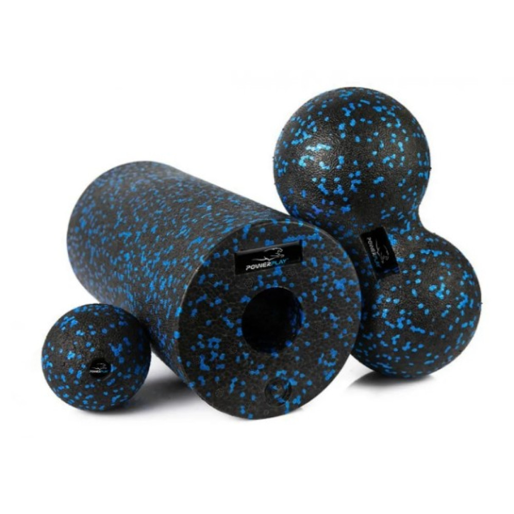Набір для йоги PowerPlay PP_4008 EPP Foam Roller Set роллер + 2 масажні м'ячі Чорно-синій (PP_4008_Bl/Blue)