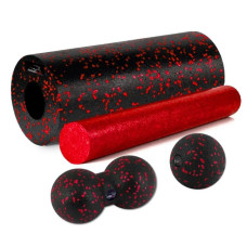 Массажный набор PowerPlay PP_4015 EPP Foam Roller Set 4in1 (2-я роллы + 2-я мячи) Черно-красный (PP_4015_Red)