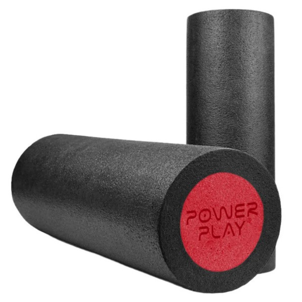 Масажний ролик (роллер) гладкий PowerPlay 4021 Fitness Roller Чорно-червоний (45x15 см) (PP_4021_Bl/Red_(45*15))