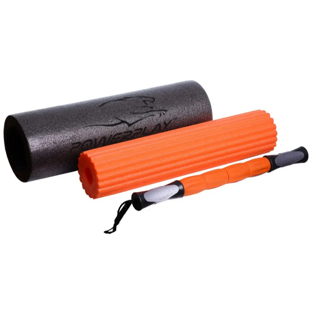 Масажний ролик (роллер) набір 3в1 PowerPlay 4022 Therapy Roller Чорно-помаранчевий (PP_4022)
