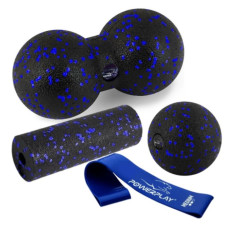 Набір для масажу та йоги PowerPlay PP_4091 EPP (2 м'ячики + валик масажер 15*5,3 см.) Blue + гумка 7,5 кг (PP_4091_Blue)