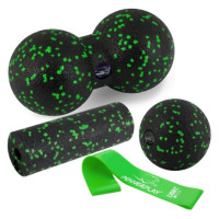 Набір для масажу та йоги PowerPlay PP_4091 EPP (2 м'ячики + валик масажер 15*5,3 см.) Green + гумка 5.5 кг (PP_4091_Green)