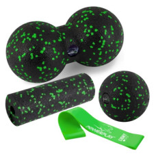 Набір для масажу та йоги PowerPlay PP_4091 EPP (2 м'ячики + валик масажер 15*5,3 см.) Green + гумка 5.5 кг (PP_4091_Green)