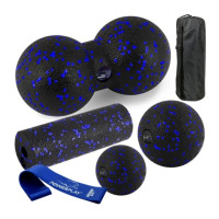 Набор для массажа и йоги PowerPlay PP_4093 EPP (3 мячика + валик массажер 15*5,3 см) Blue + резинка 7,5 кг (PP_4093_Blue)
