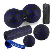 Набір для масажу та йоги PowerPlay PP_4093 EPP (3 м'ячики + валик масажер 15*5,3 см) Blue + гумка 7,5 кг (PP_4093_Blue)