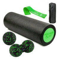 Набор для массажа и йоги PowerPlay PP_4095 EPP (Ролик 45*15 + 2-я мячи) Green + резинка 5.5 кг (PP_4095_Green)