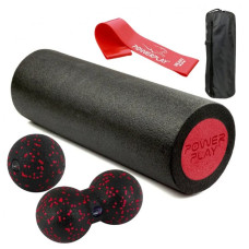 Набір для масажу та йоги PowerPlay PP_4095 EPP (Ролик 45*15 + 2-ва мячі) Red + гумка 11 кг (PP_4095_Red)