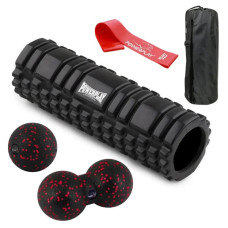 Набор для массажа и йоги PowerPlay PP_4097 (Ролик 30*10 + 2-я мячи) Black + резинка 11 кг (PP_4097_Black)
