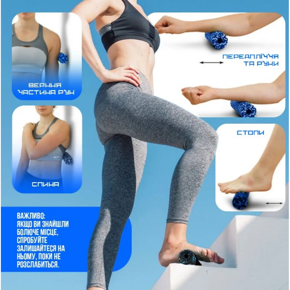 Масажний ролик (роллер) гладкий PowerPlay PP-4346 Mini EPP Foam Roller Чорно/Синій (15,3x5,3 см) (PP_4346_Blue_(15*5))