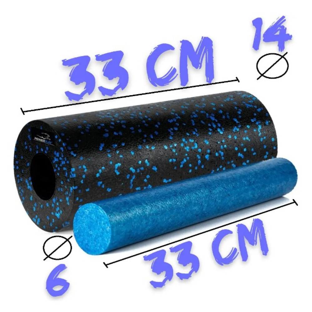 Масажний ролик (роллер) гладкий PowerPlay PP-4348 2 in 1 EPP Foam Roller Чорно/Синій (33x14 см) (PP_4348_Blue_(33*14))