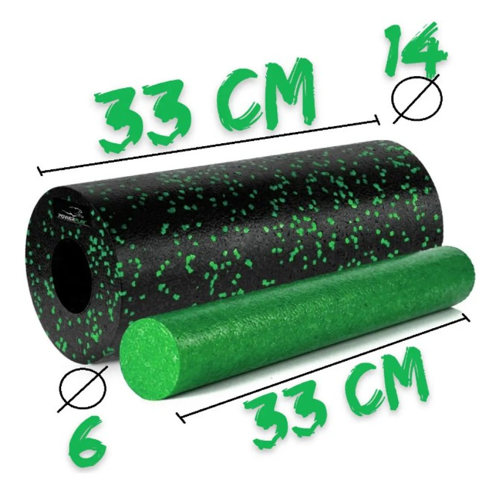 Масажний ролик (роллер) гладкий PowerPlay PP-4348 2 in 1 EPP Foam Roller Чорно/Зелений (33x14 см) (PP_4348_Green_(33*14))