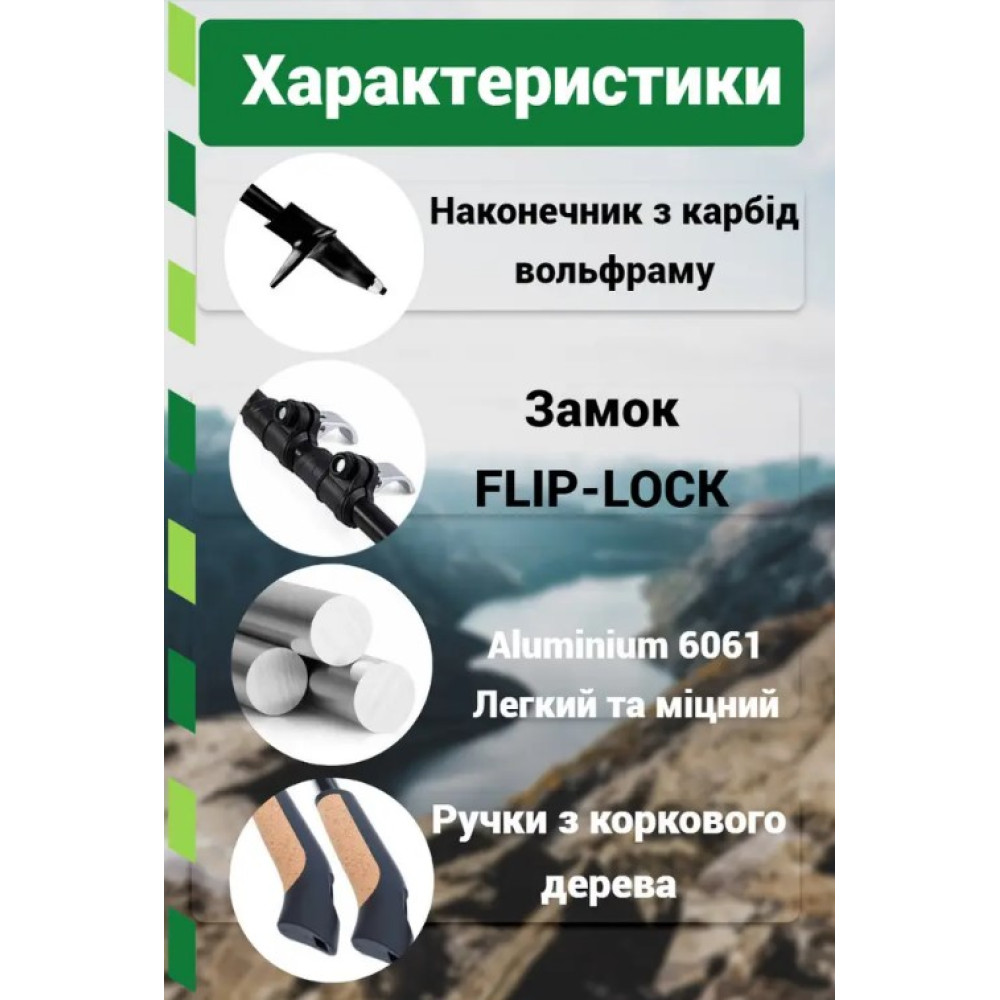 Палиці для скандинавської ходьби PowerPlay 9104 Lykke Black/White 80-135 см (пара) (PP_9104_LYKKE_Bl/White)