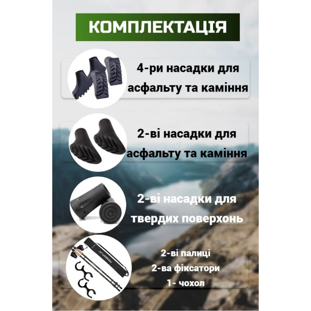 Палки для скандинавской ходьбы PowerPlay 9108 Sisu Black/Gold 80-135 см (пара) + 2-я пара сапог + чехол (PP_9108_Sisu)