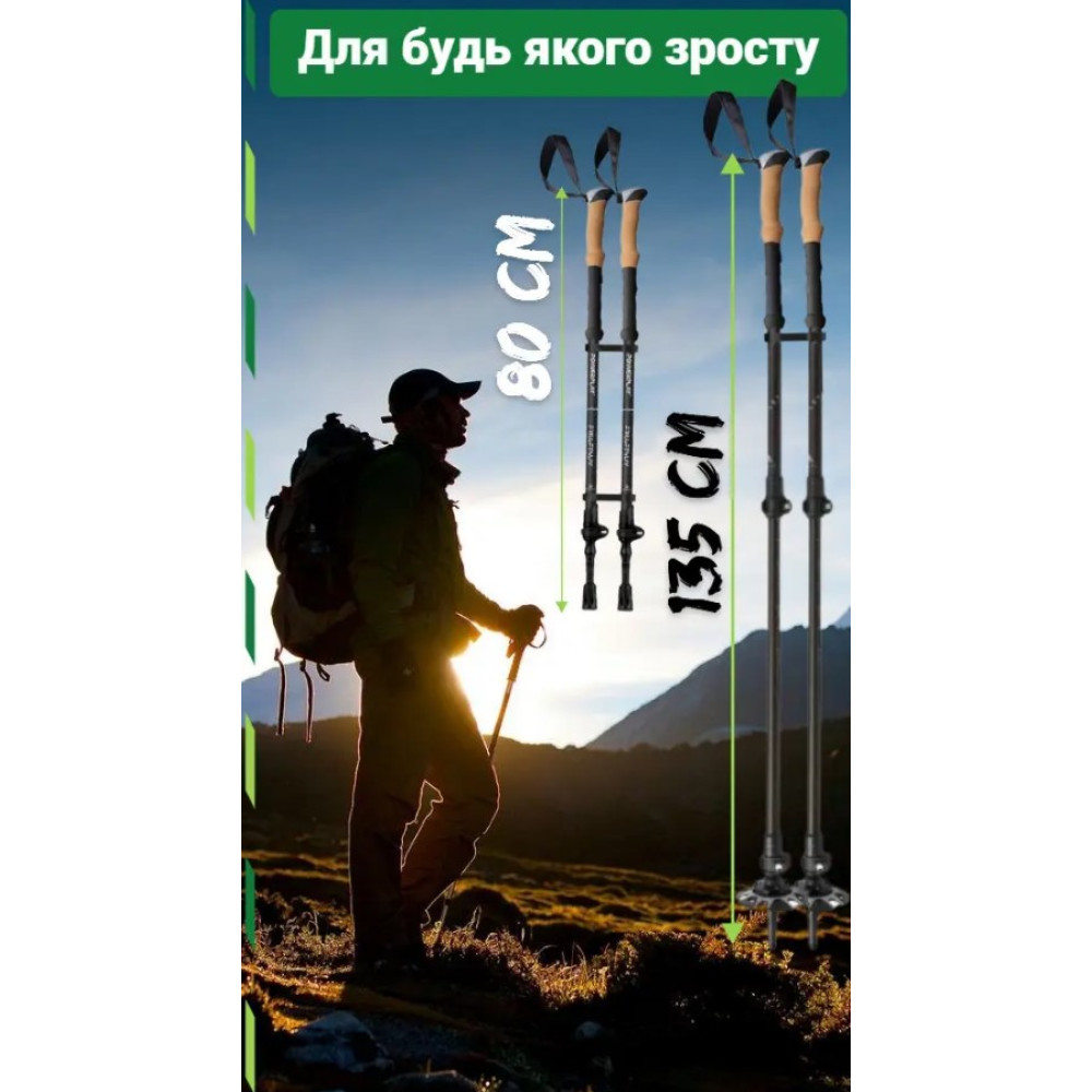 Трекінгові палиці PowerPlay 9110 Friluftsliv Black/White 80-135 см (пара) + 2-ві пари чобітків + чохол (PP_9110_Friluftsliv)