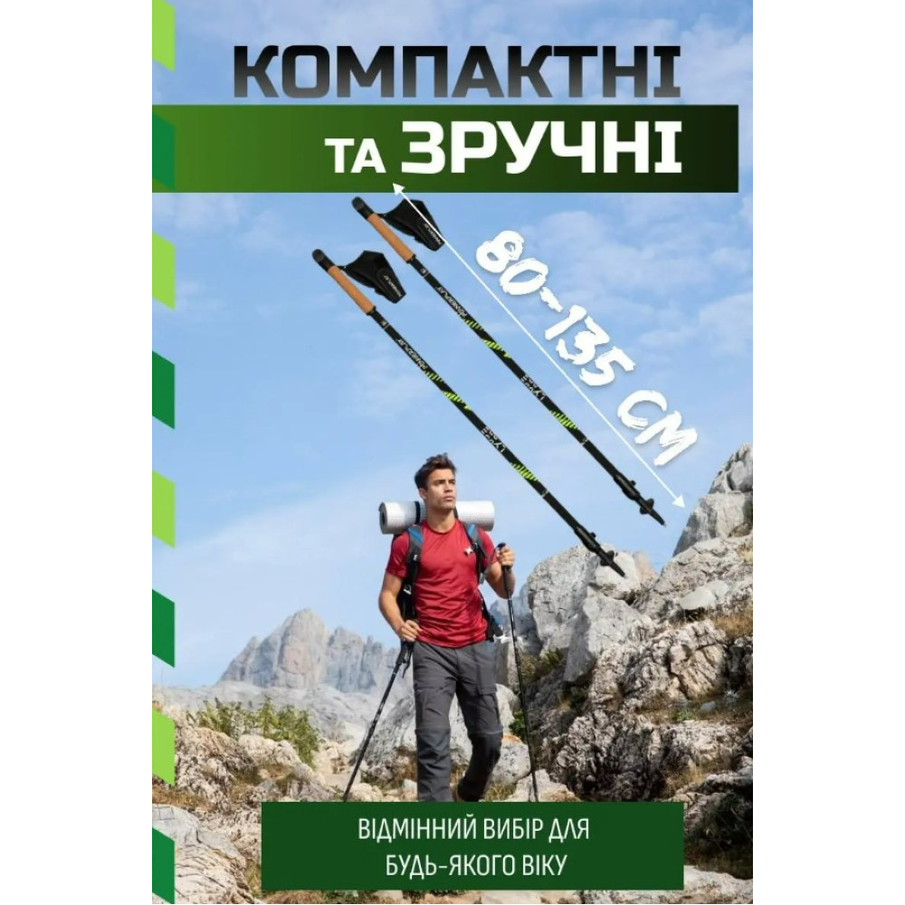 Палки для скандинавской ходьбы PowerPlay 9111 Lykke Green 80-135 см (пара) + 2-и пары сапог + чехол (PP_9111_Green)