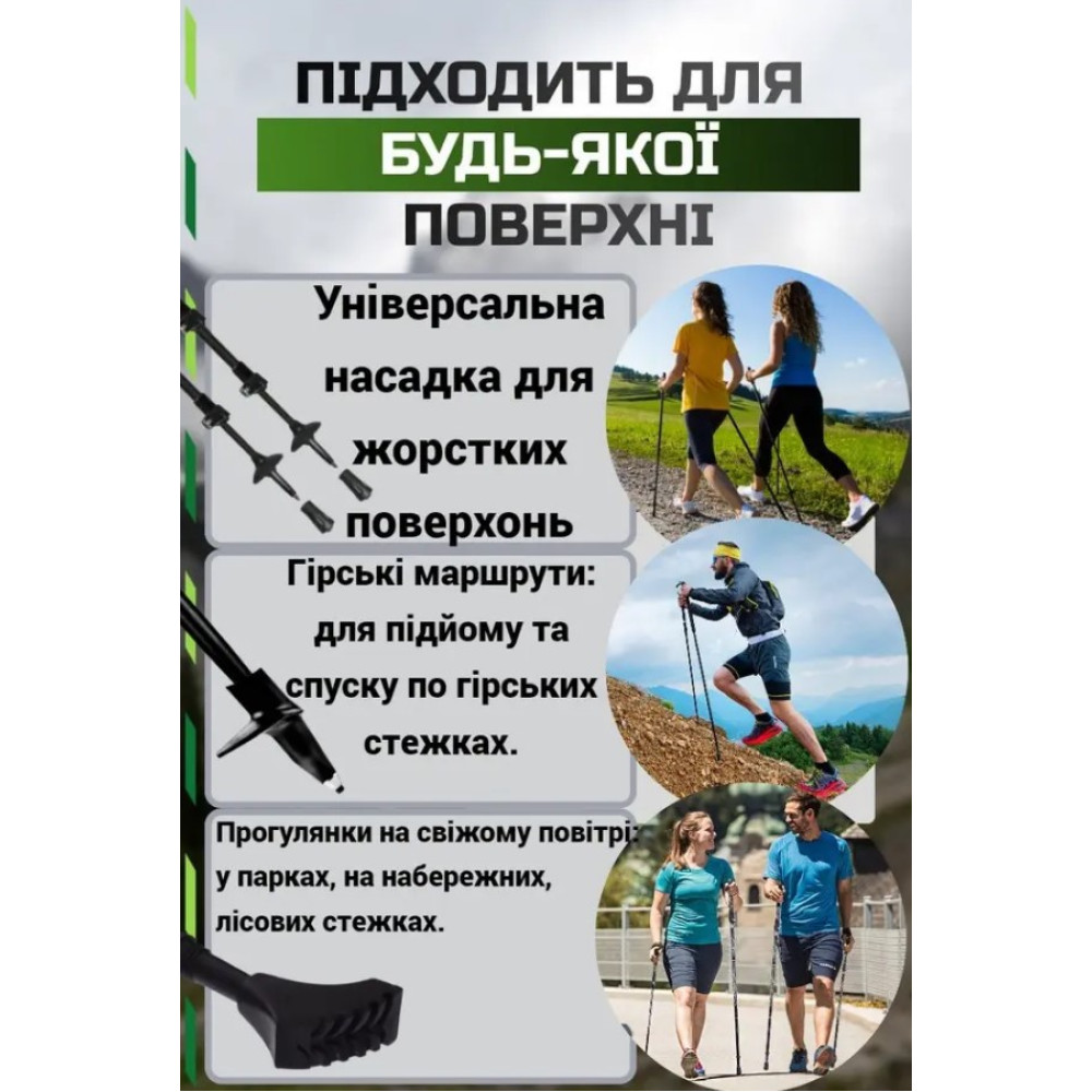 Палки для скандинавской ходьбы PowerPlay 9111 Lykke Green 80-135 см (пара) + 2-и пары сапог + чехол (PP_9111_Green)