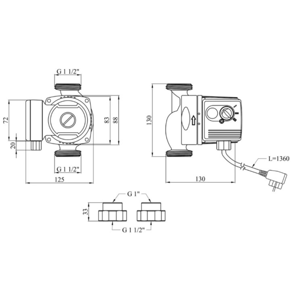 Циркуляционный насос Pumpman GRS25/40/130 Нmax 4 м Qmax 3 куб.м 88 Вт з гайками (CV029794)