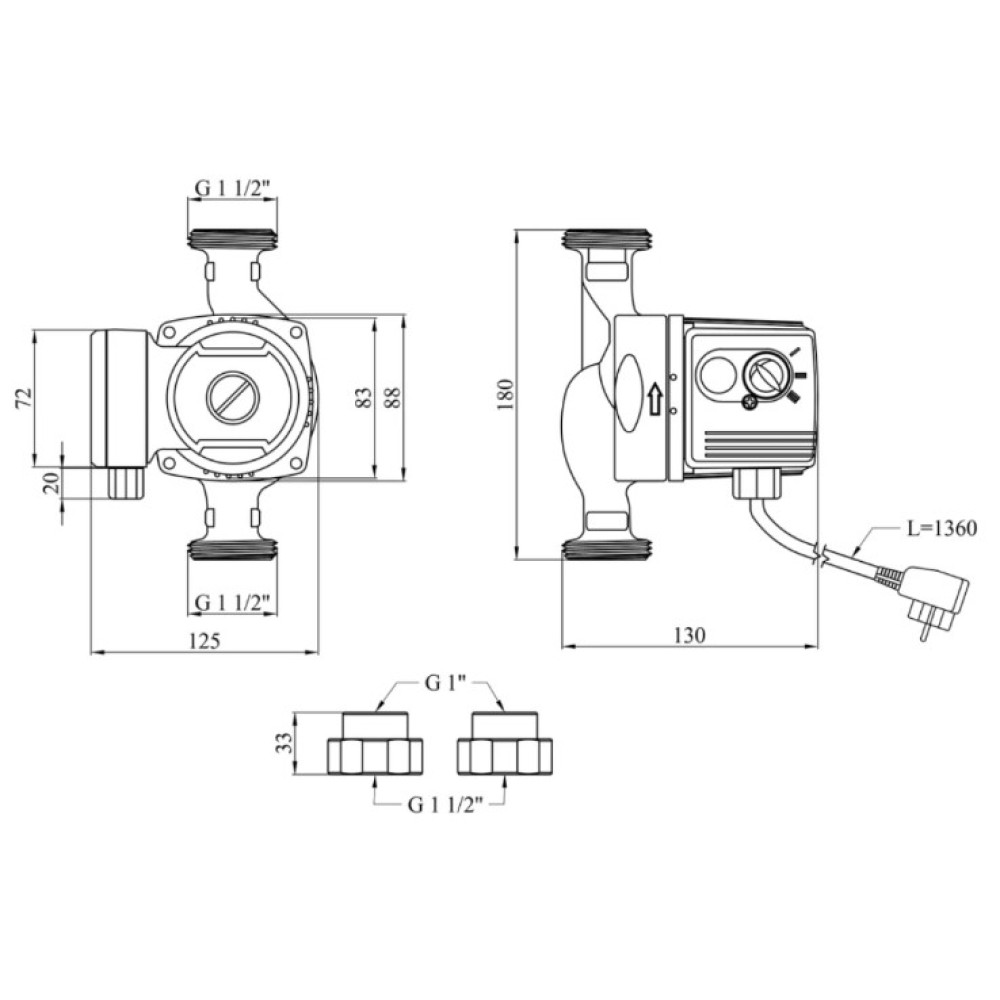 Циркуляционный насос Pumpman GRS25/80/180 Нmax 8 м Qmax 6 куб.м 100 Вт з гайками (CV029798)
