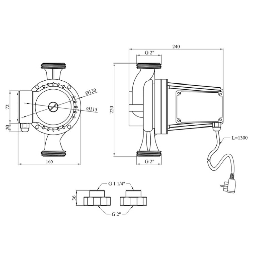 Циркуляционный насос Pumpman GRS32/12/220 Нmax 12 м Qmax 8,5 куб.м 370 Вт з гайками (CV029801)